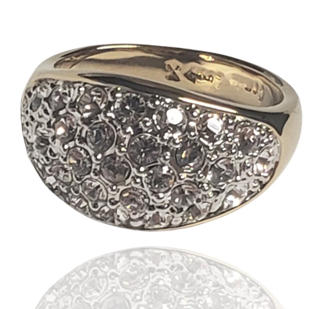 Camille Lucie Ring for Women, Simple Pave of Clear Crystals on Plated Gold - Picture 2 of 6